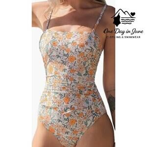 Cupshe Yellow Ditsy Shirred One Piece Swimsuit Size XL